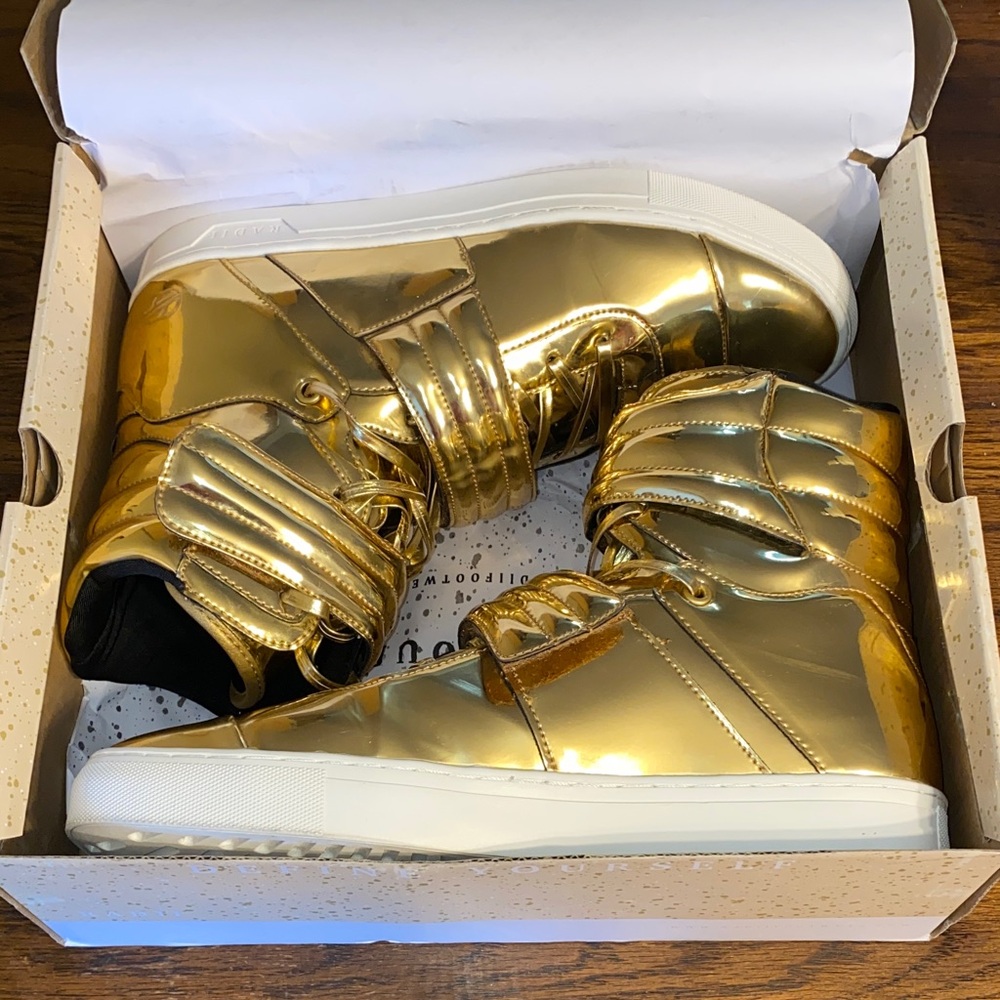 Radii Cylinder 24K Gold Bar High Top Sneakers Metallic Gold Mens 10 With Box - Picture 11 of 14